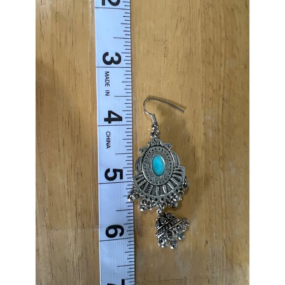Turquoise Style Earrings Silver Tone costume Southwestern Cowgirl Rodeo Boho - Picture 5 of 7